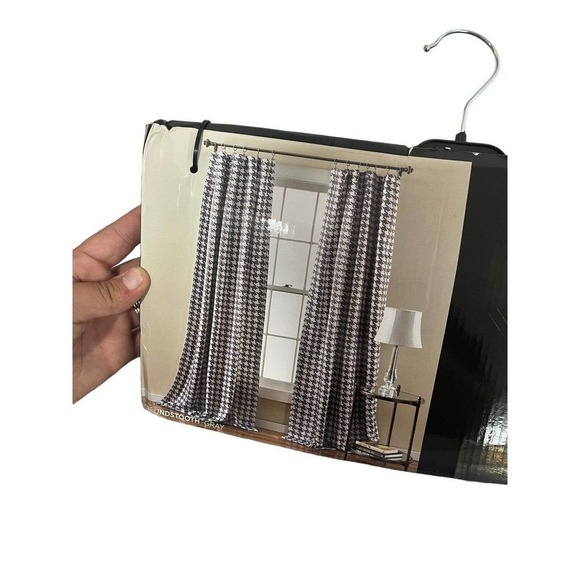 HALF Moon Curtain Panels Houndstooth Room Darkening Window Panel 52”x 84 8 Panel - Picture 5 of 5
